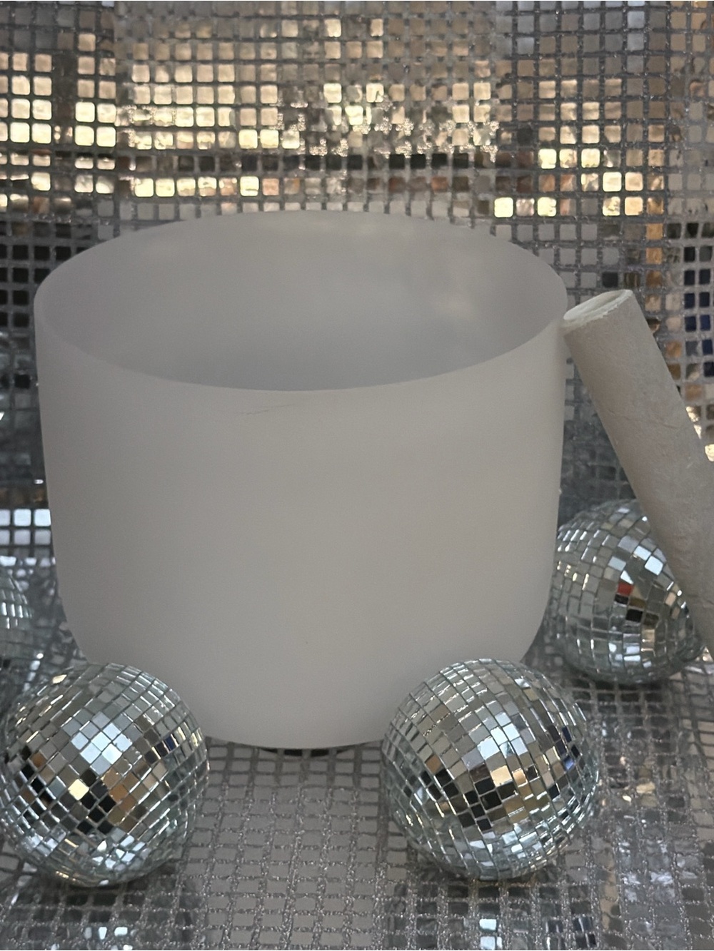 Crystal Frost White Singing Bowl with Mallet - Home Party Supplies